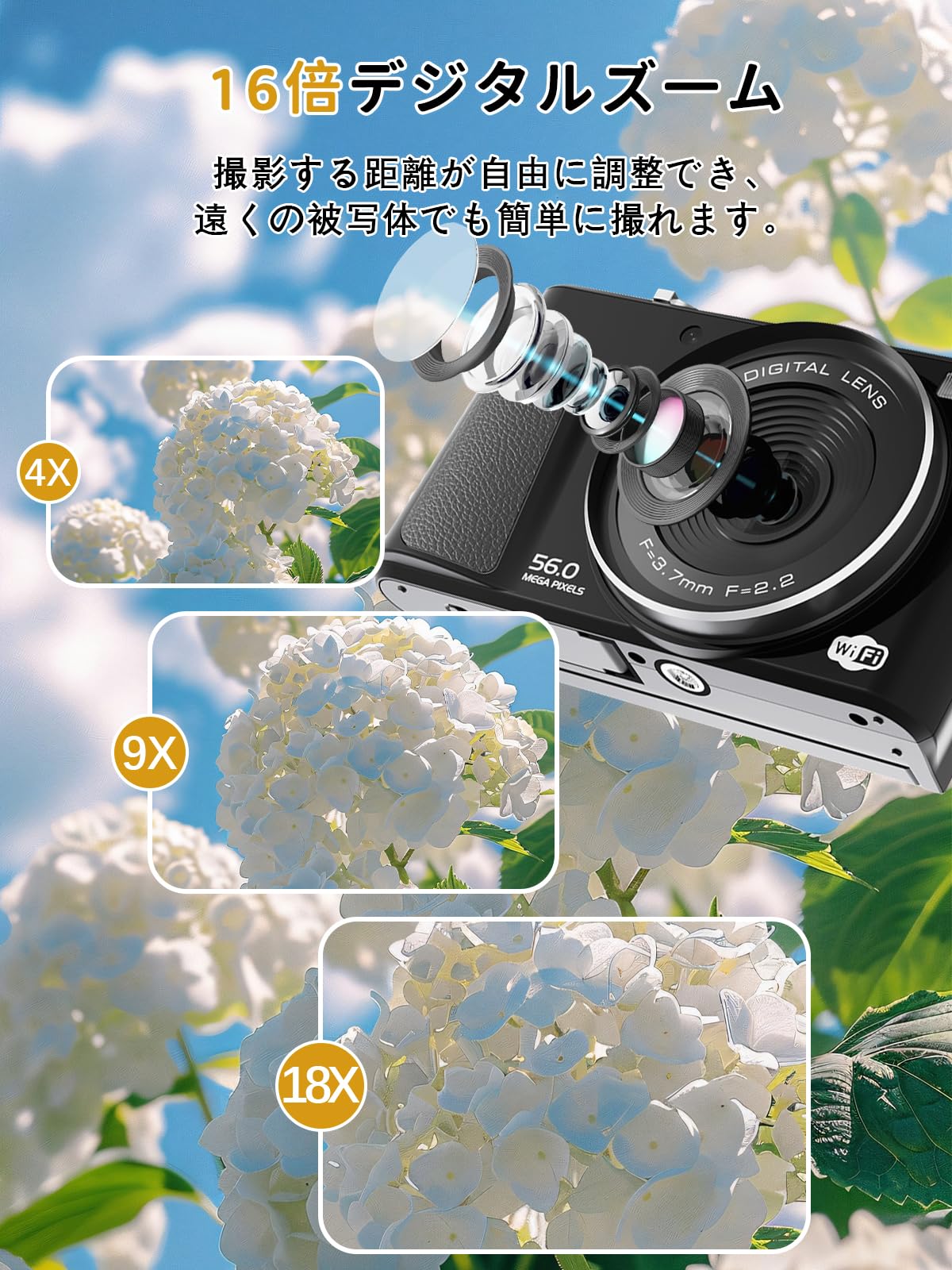 Amazon | デジカメ 【スマホWIFI転送】 5600万画素 1080P録画 デジタル